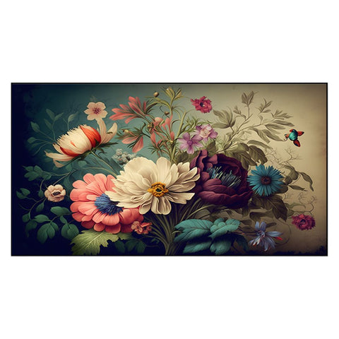 Beautiful Fantasy Vintage Flowers Bunch Floating Frame Canvas Painting