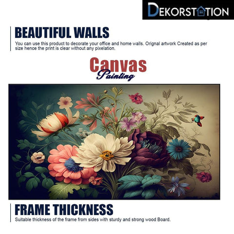 Beautiful Fantasy Vintage Flowers Bunch Floating Frame Canvas Painting