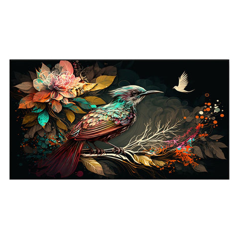 Colorful Bird with Flower Branch Floating Frame Canvas Wall Painting