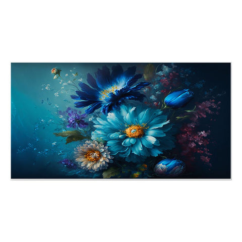 Blue and Yellow Flowers Floating Framed Canvas Wall Painting