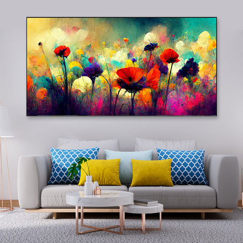 Colorful Illustration of Abstract Flowers Floating Frame Canvas Wall Painting