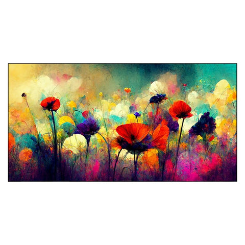 Colorful Illustration of Abstract Flowers Floating Frame Canvas Wall Painting