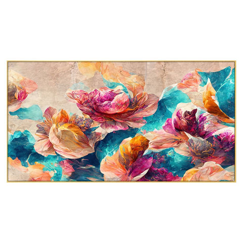 Elegant Bright Flowers Floating Framed Canvas Wall Painting