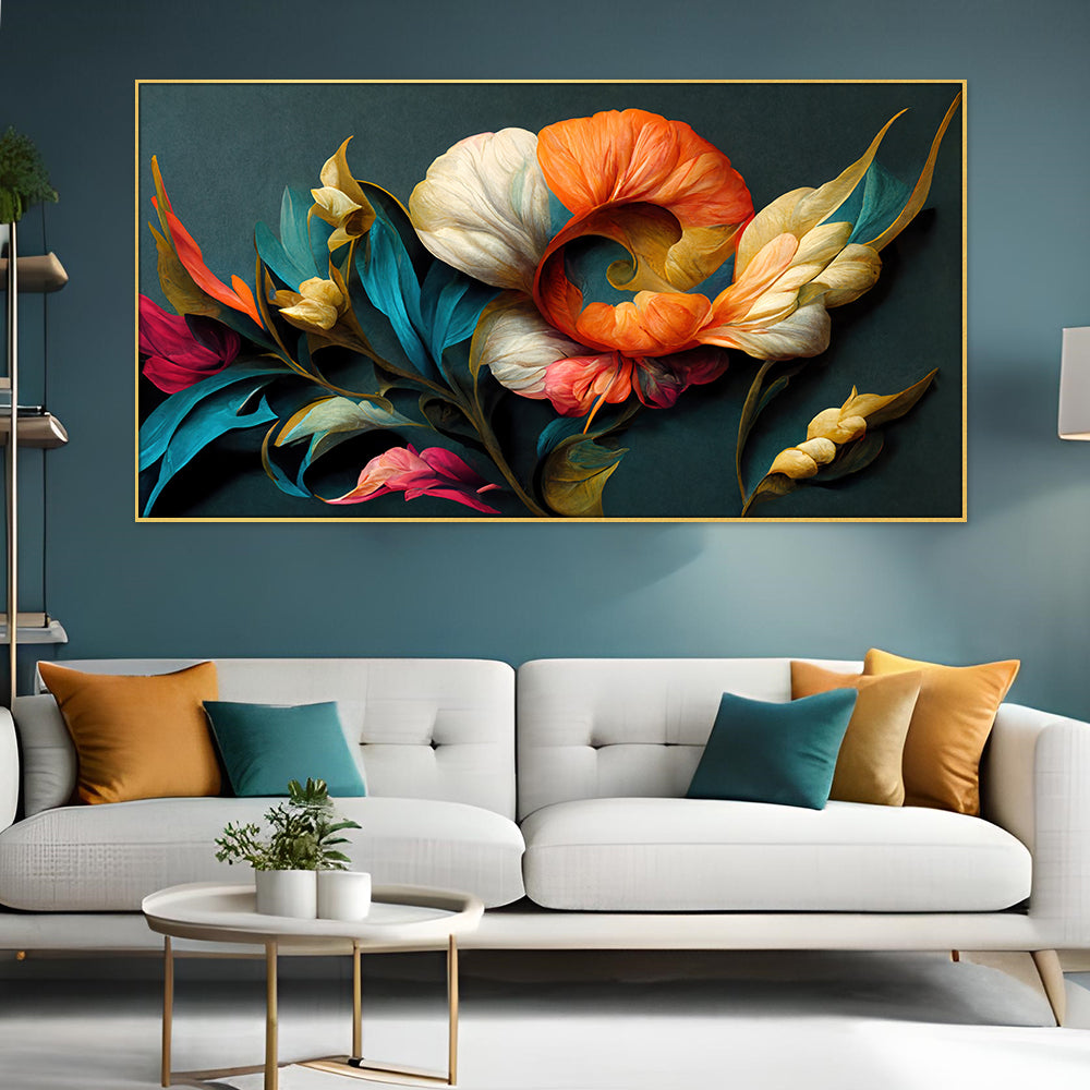 Elegant Flowers Illustration Floating Frame Canvas Wall Painting