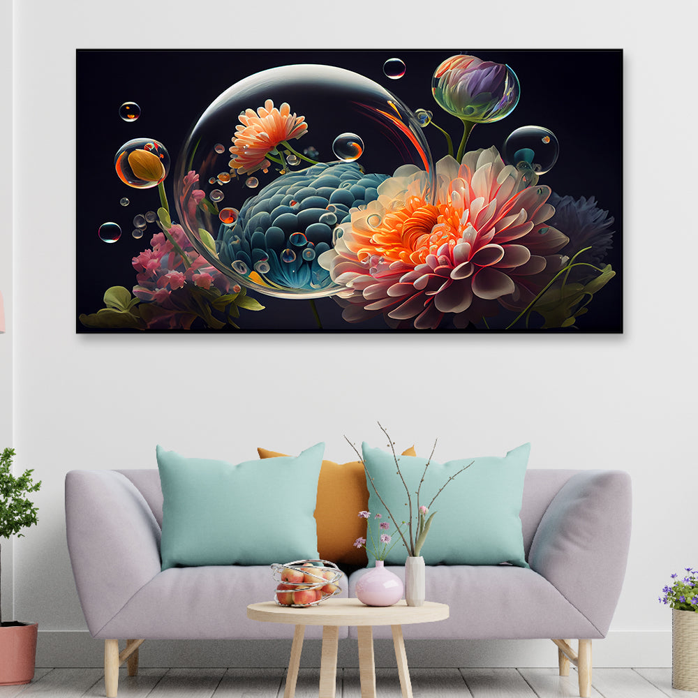 Abstract Flowers Illustration with Nature Floating Frame Canvas Art Print Wall DÃ©cor Painting