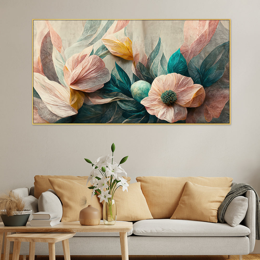 Luxurious Pink Flowers Floating Framed Canvas Wall Painting