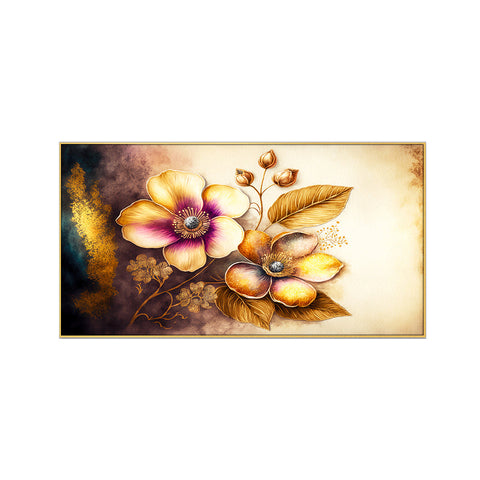 Abstract Golden Flower Frame Canvas Painting for Bedroom, Living Room Wall DÃ©cor