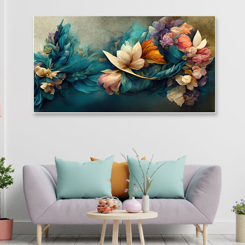 Beautiful 3D Blue Flower Arrangement with Bouquet Canvas Framed Wall Painting