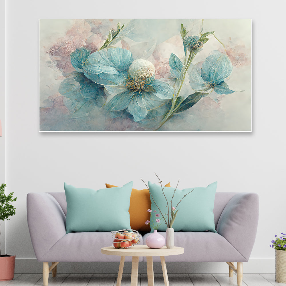 Beautiful Blue Flower Arrangement with Bracelet Leaves Canvas Wall Painting