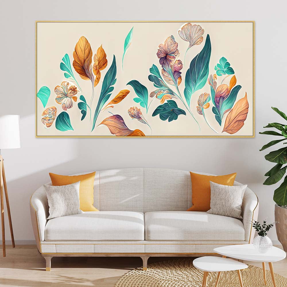 3D Art Illustration of Leave Petal and Flowers Canvas Framed Wall Painting