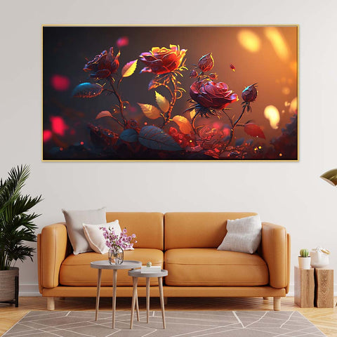 Abstract Red Roses Flower Art Floating Frame Canvas Painting Wall DÃ©cor