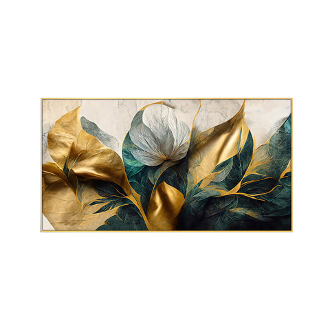 Luxurious Golden Flower Canvas Art Elegant Floating Framed Wall Painting