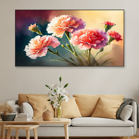 Luxurious Art Print of Pink Flower Canvas Floral Floating Frame Wall Painting