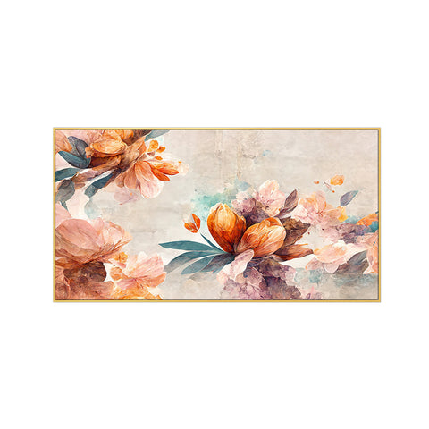 Beautiful Pink and Golden Flowers Elegant Floating Frame Canvas Wall Painting