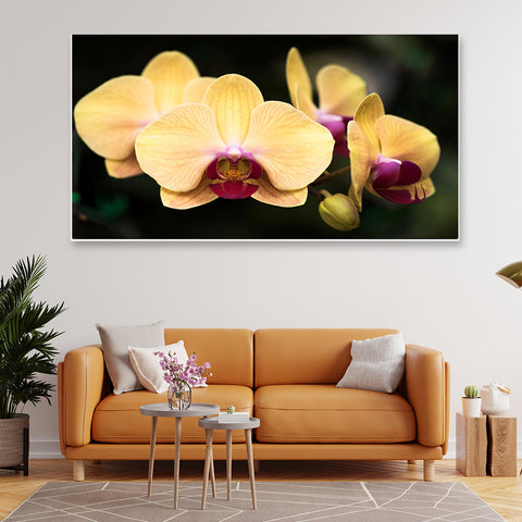 Blooming Yellow Orchid Flower Canvas Art Print Floating Frame Canvas Wall Painting