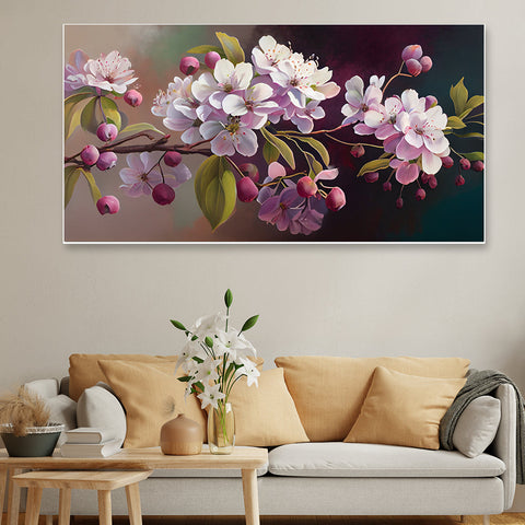 Fresh Spring Blossom Pink Flowers Branch Floating Framed Canvas Wall Painting