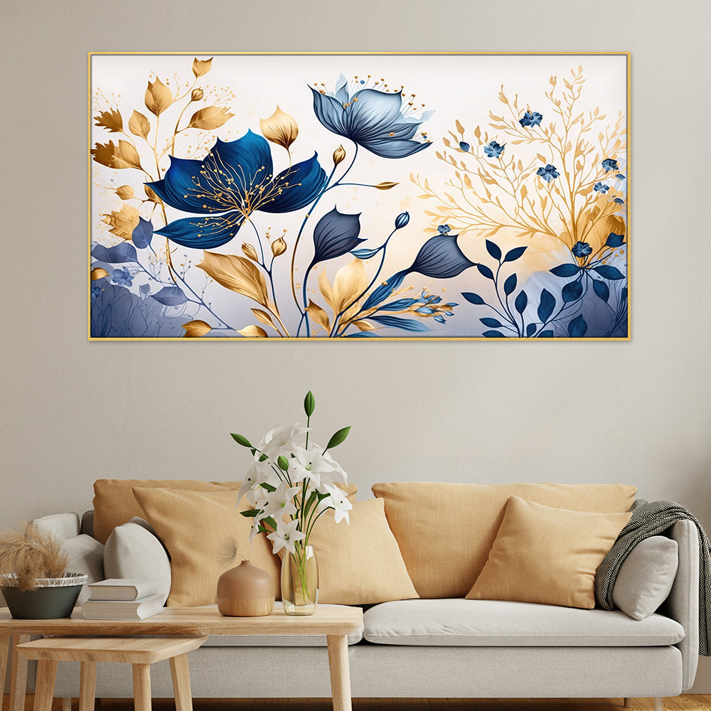 Beautiful Blue Flower Art Print Frame Canvas Wall Painting for Home and Office DÃ©cor