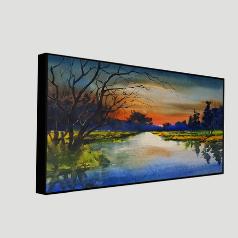 Beautiful Abstract Modern Art River Forests Nature Art Floating Frame Canvas Wall Painting