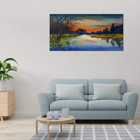 Beautiful Abstract Modern Art River Forests Nature Art Floating Frame Canvas Wall Painting