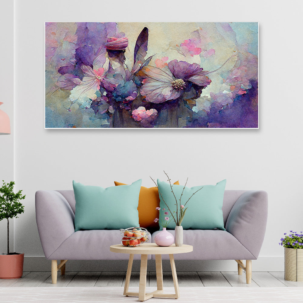 3D Purple Floating Frame Flower Canvas Paintings for Wall Decor