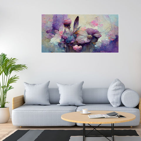 3D Purple Floating Frame Flower Canvas Paintings for Wall Decor