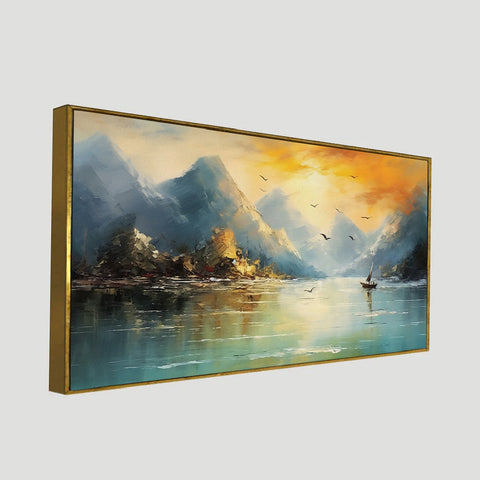 Abstract Golden Mountain Modern Floating Frame Canvas Wall Painting