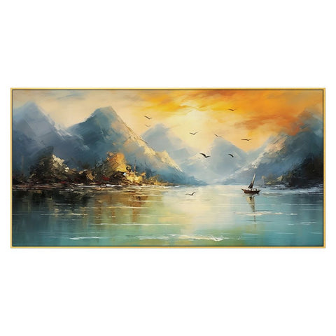 Abstract Golden Mountain Modern Floating Frame Canvas Wall Painting