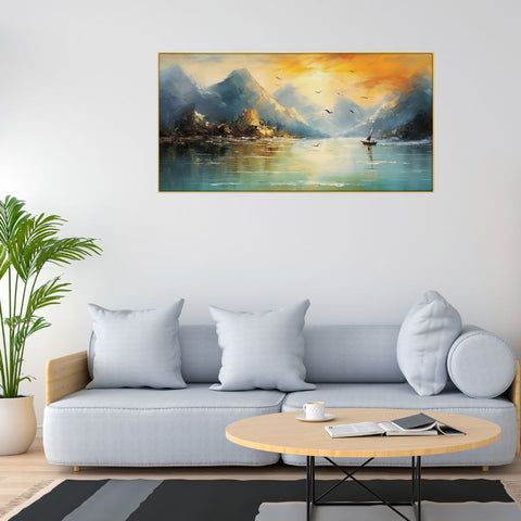 Abstract Golden Mountain Modern Floating Frame Canvas Wall Painting