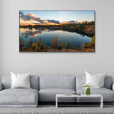 Autumn Landscape Beautiful Clouds Lake Sunset Floating Frame Canvas Painting