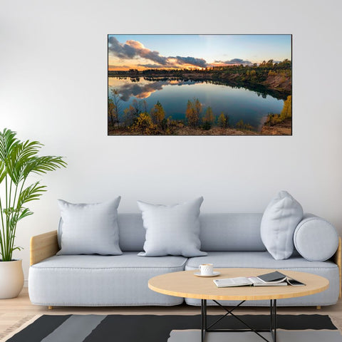 Autumn Landscape Beautiful Clouds Lake Sunset Floating Frame Canvas Painting