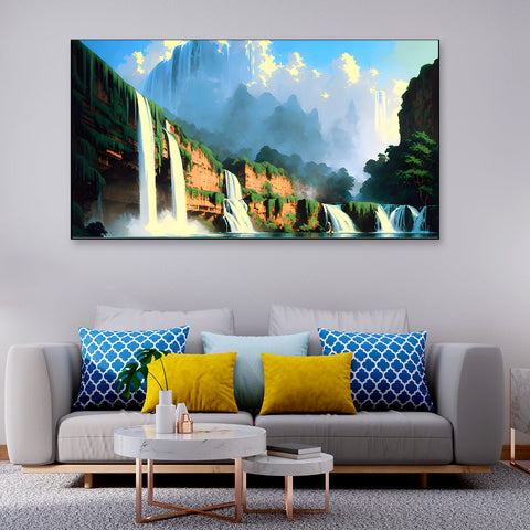 Beautiful Tropical Waterfall Forest Jungle Nature Floating Frame Canvas Wall Painting