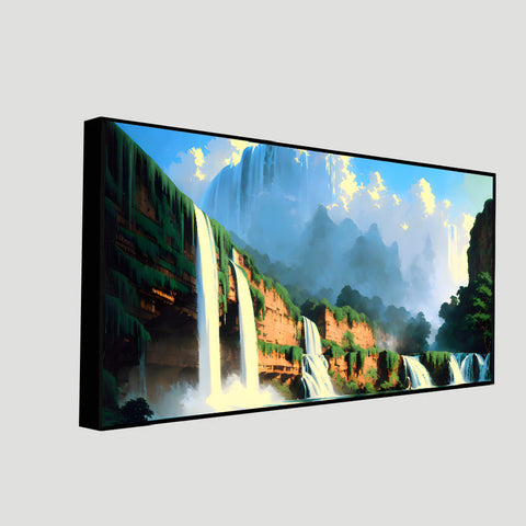 Beautiful Tropical Waterfall Forest Jungle Nature Floating Frame Canvas Wall Painting