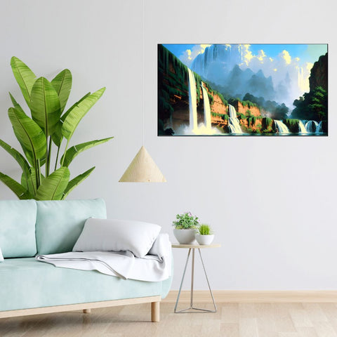 Beautiful Tropical Waterfall Forest Jungle Nature Floating Frame Canvas Wall Painting