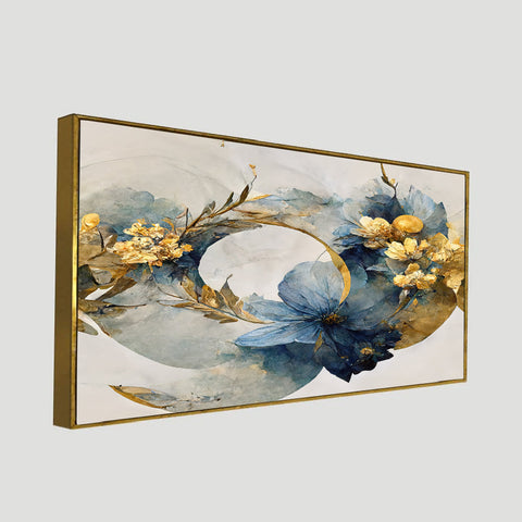 Elegant Flowers with Golden Leaf 3d Illustration Floating Frame Canvas Wall Painting