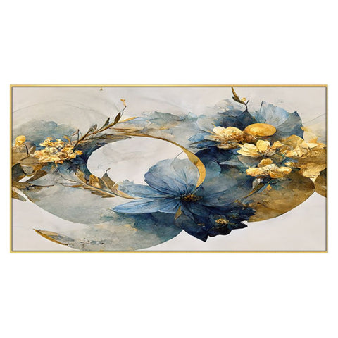 Elegant Flowers with Golden Leaf 3d Illustration Floating Frame Canvas Wall Painting