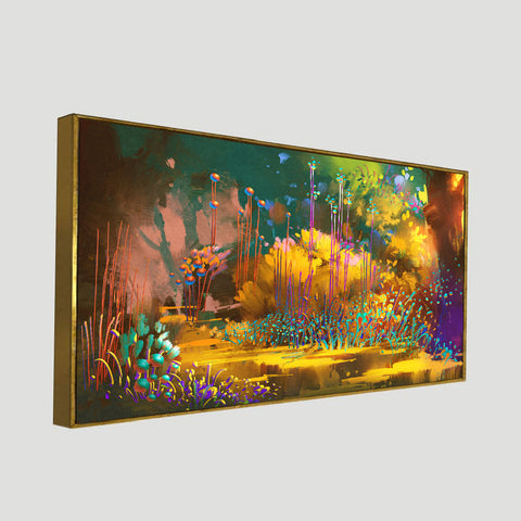 Elegant Golden Flowers Branches Vintage 3d Floral Floating Frame Canvas Wall Painting