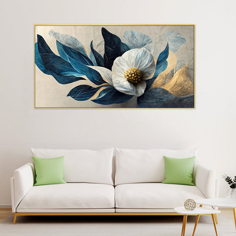 Luxurious 3d White and Gold Modern Flower Floating Frame Canvas Wall Painting