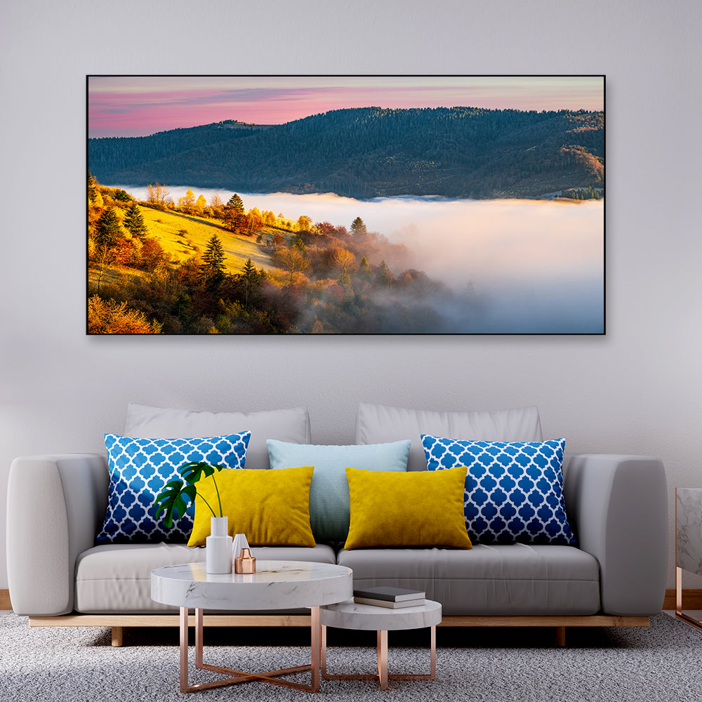 Colorful Trees Mountain Modern Art Floating Frame Canvas Wall Painting