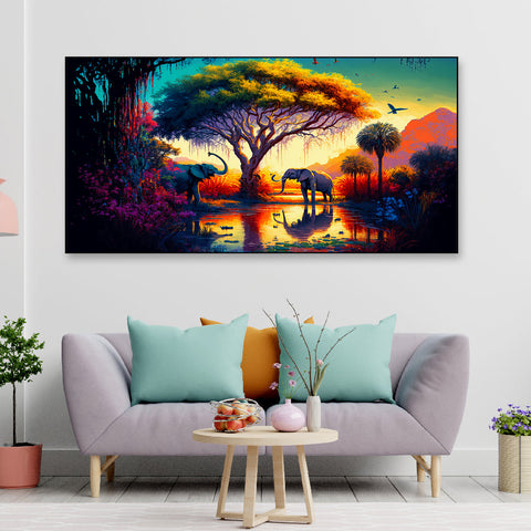 African Tropical Jungle Floating Frame Canvas Wall Painting