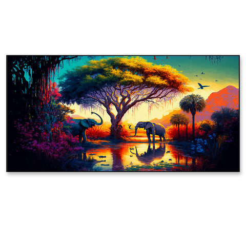 African Tropical Jungle Floating Frame Canvas Wall Painting