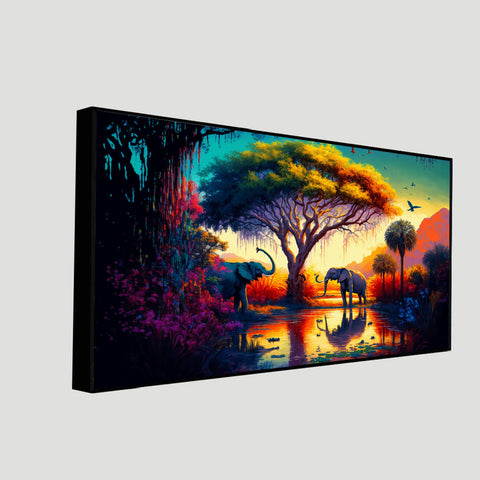 African Tropical Jungle Floating Frame Canvas Wall Painting