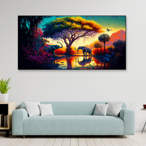 African Tropical Jungle Floating Frame Canvas Wall Painting