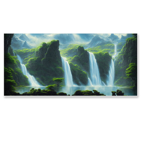 Large Forest Waterfall Nature Landscape Scenery Floating Frame Canvas Wall Painting