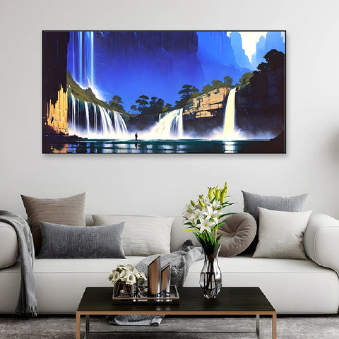 Magical Waterfall Jungle Forest Vastu Floating Frame Canvas Wall Painting