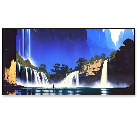 Magical Waterfall Jungle Forest Vastu Floating Frame Canvas Wall Painting