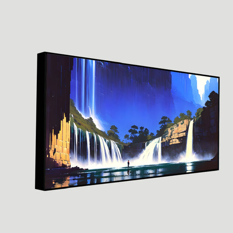 Magical Waterfall Jungle Forest Vastu Floating Frame Canvas Wall Painting