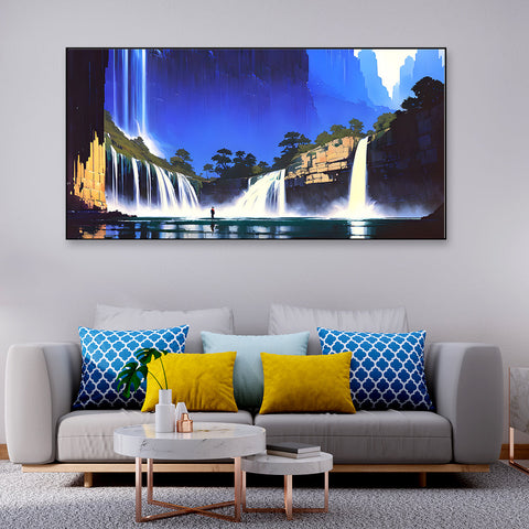 Magical Waterfall Jungle Forest Vastu Floating Frame Canvas Wall Painting