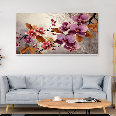 Orchid Flowers Floating Frame Canvas Wall Painting