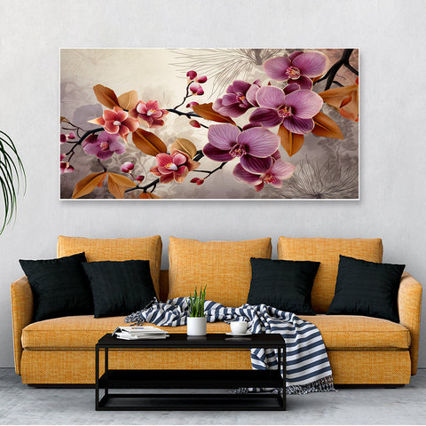 Orchid Flowers Floating Frame Canvas Wall Painting