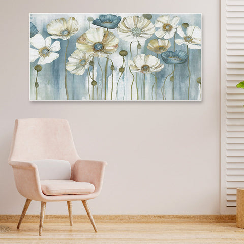 White and Blue Flower Floating Frame Floral Canvas Wall Painting